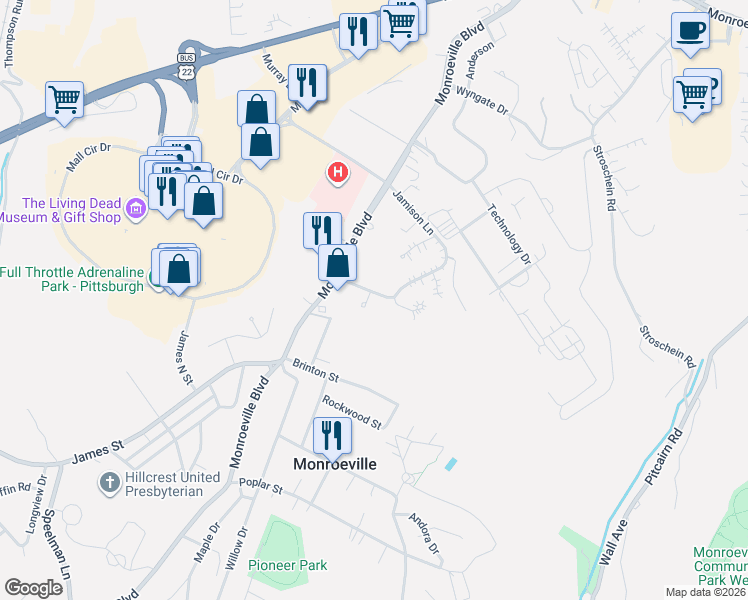 map of restaurants, bars, coffee shops, grocery stores, and more near 161 Jamison Ln in Monroeville