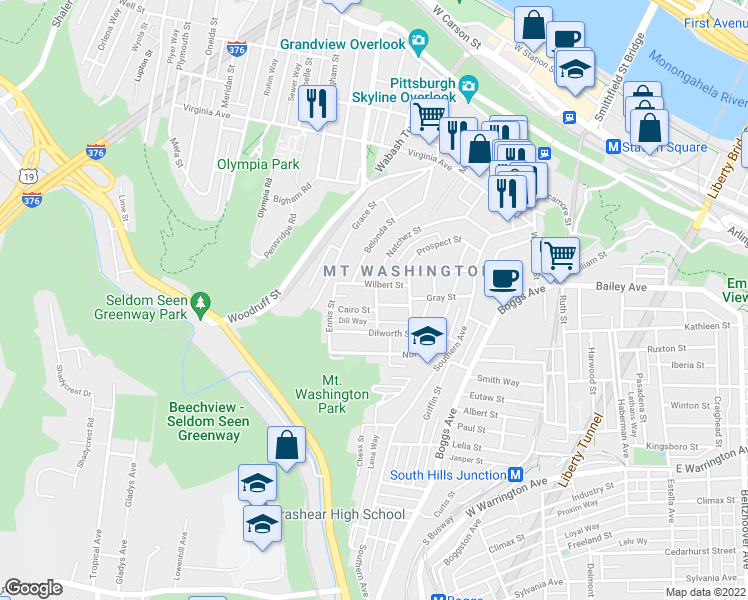map of restaurants, bars, coffee shops, grocery stores, and more near 518 Natchez Street in Pittsburgh