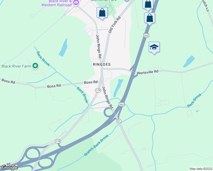 map of restaurants, bars, coffee shops, grocery stores, and more near 16 County Road 579 in East Amwell Township