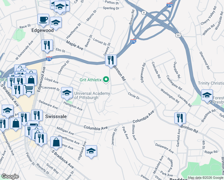 map of restaurants, bars, coffee shops, grocery stores, and more near 2909 McKelvey Road in Pittsburgh