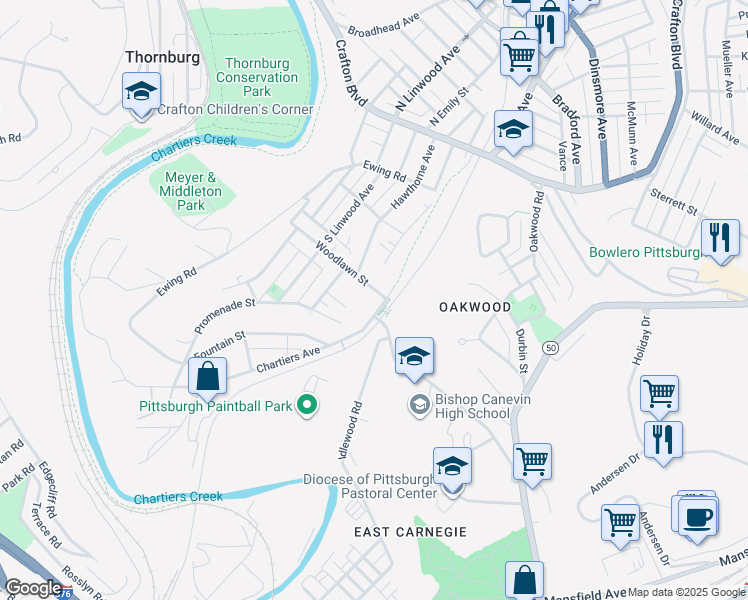 map of restaurants, bars, coffee shops, grocery stores, and more near 6 Chartiers Avenue in Pittsburgh