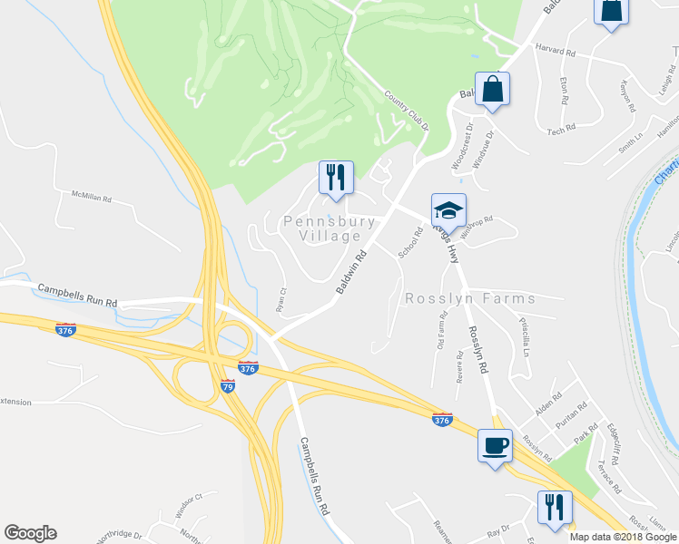 map of restaurants, bars, coffee shops, grocery stores, and more near 752 Carriage Cir in Pittsburgh