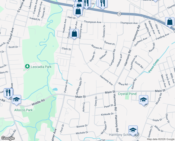 map of restaurants, bars, coffee shops, grocery stores, and more near 3 Phillips Mills Drive in Middletown Township