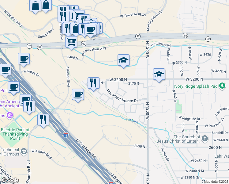 map of restaurants, bars, coffee shops, grocery stores, and more near 3084 Sage Loop in Lehi