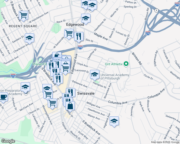 map of restaurants, bars, coffee shops, grocery stores, and more near 2010 Lacrosse Street in Pittsburgh