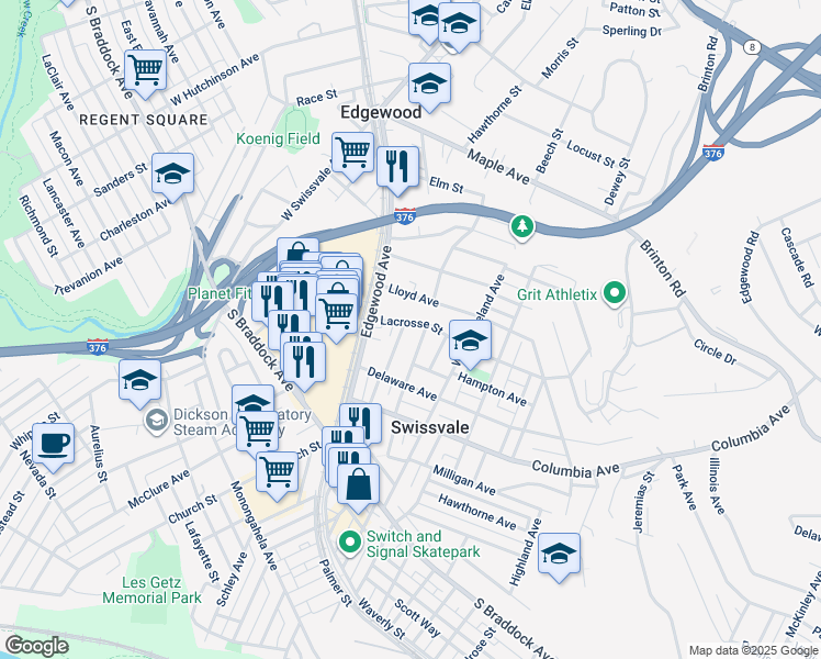 map of restaurants, bars, coffee shops, grocery stores, and more near 1928 Lacrosse Street in Pittsburgh
