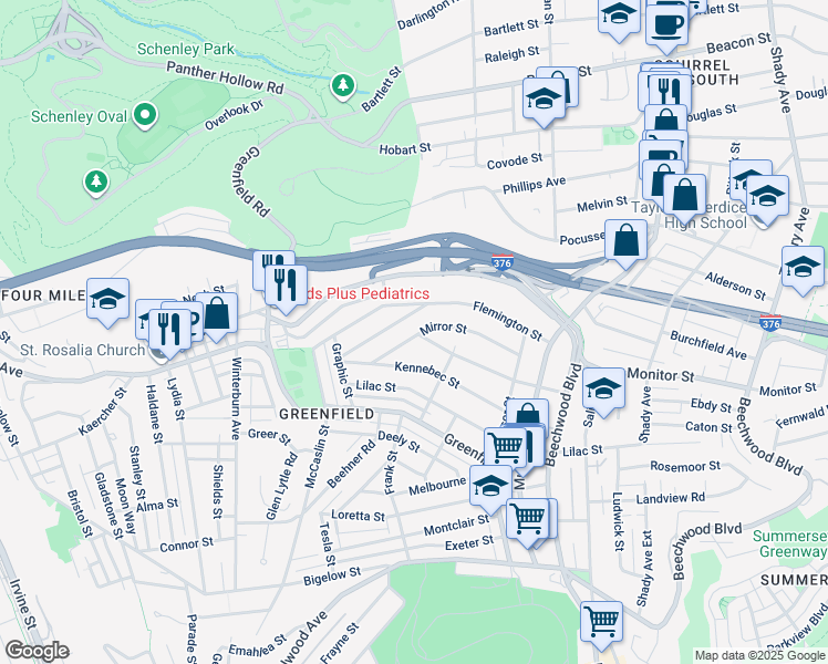 map of restaurants, bars, coffee shops, grocery stores, and more near 864 Flemington Street in Pittsburgh