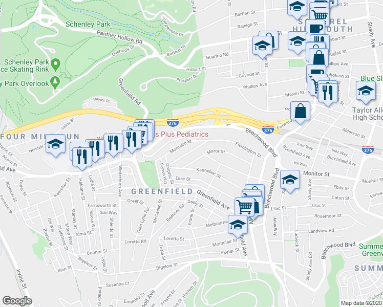 map of restaurants, bars, coffee shops, grocery stores, and more near 864 Flemington Street in Pittsburgh