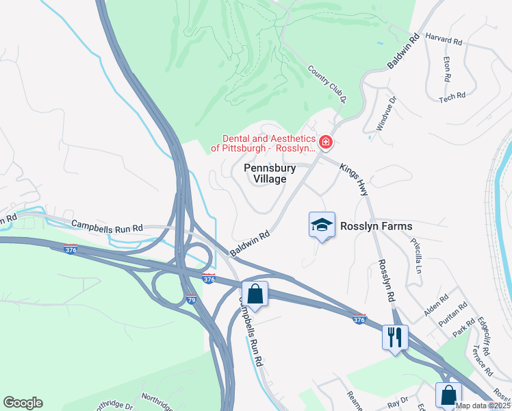 map of restaurants, bars, coffee shops, grocery stores, and more near 671 Pennsbury Boulevard in Pittsburgh