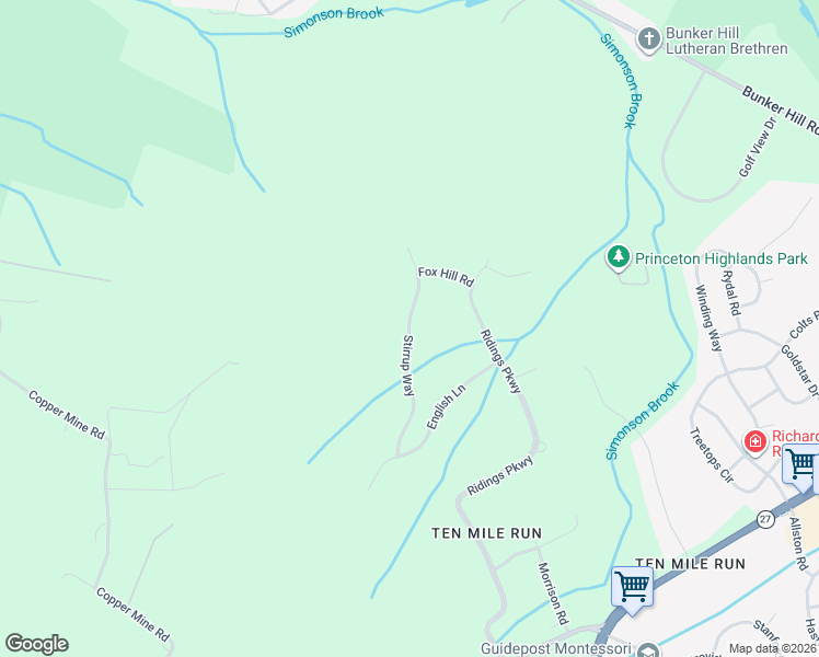 map of restaurants, bars, coffee shops, grocery stores, and more near 9 Stirrup Way in Princeton
