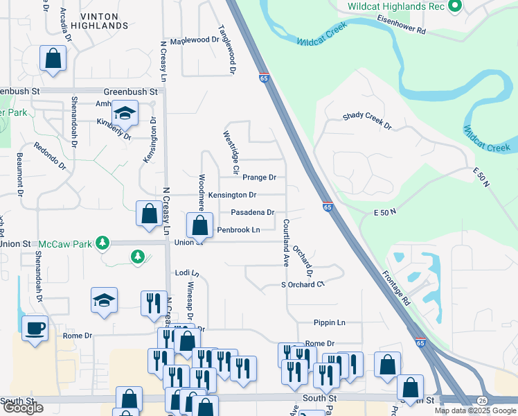 map of restaurants, bars, coffee shops, grocery stores, and more near 3928 Pasadena Dr in Lafayette