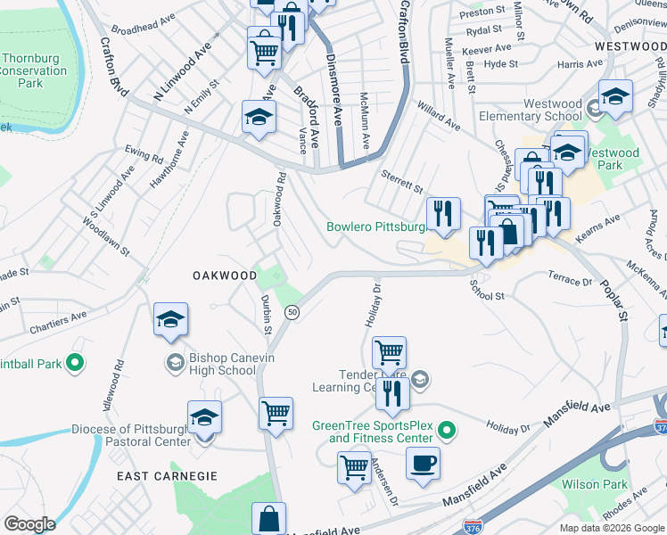 map of restaurants, bars, coffee shops, grocery stores, and more near 2608 Noblestown Road in Pittsburgh