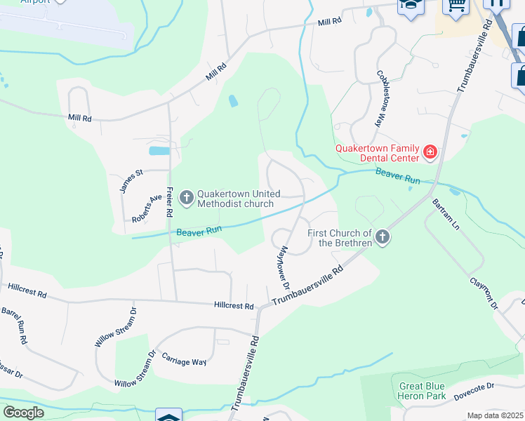 map of restaurants, bars, coffee shops, grocery stores, and more near 1624 Salem Lane in Quakertown