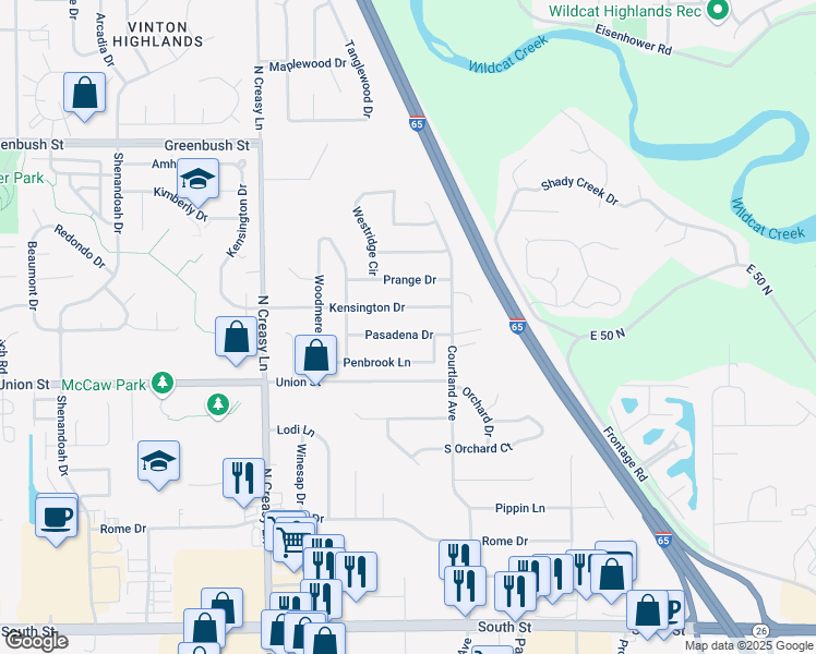 map of restaurants, bars, coffee shops, grocery stores, and more near 3928 Pasadena Dr in Lafayette