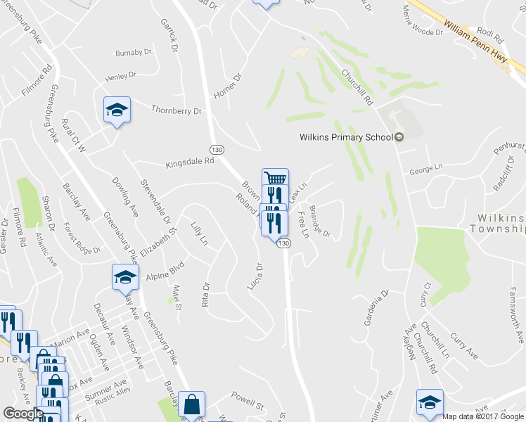 map of restaurants, bars, coffee shops, grocery stores, and more near 977 Roland Road in Pittsburgh