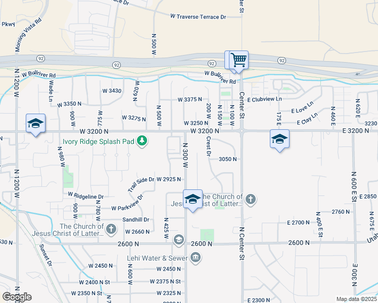 map of restaurants, bars, coffee shops, grocery stores, and more near 3106 North 300 West in Lehi