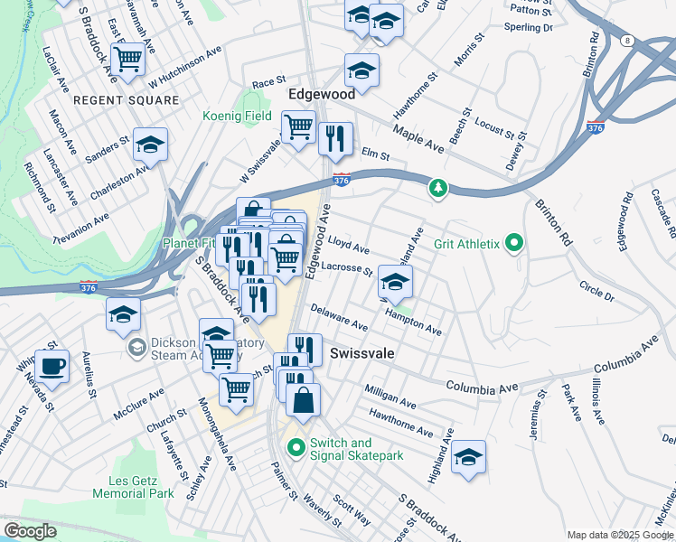 map of restaurants, bars, coffee shops, grocery stores, and more near 1928 Lacrosse Street in Pittsburgh
