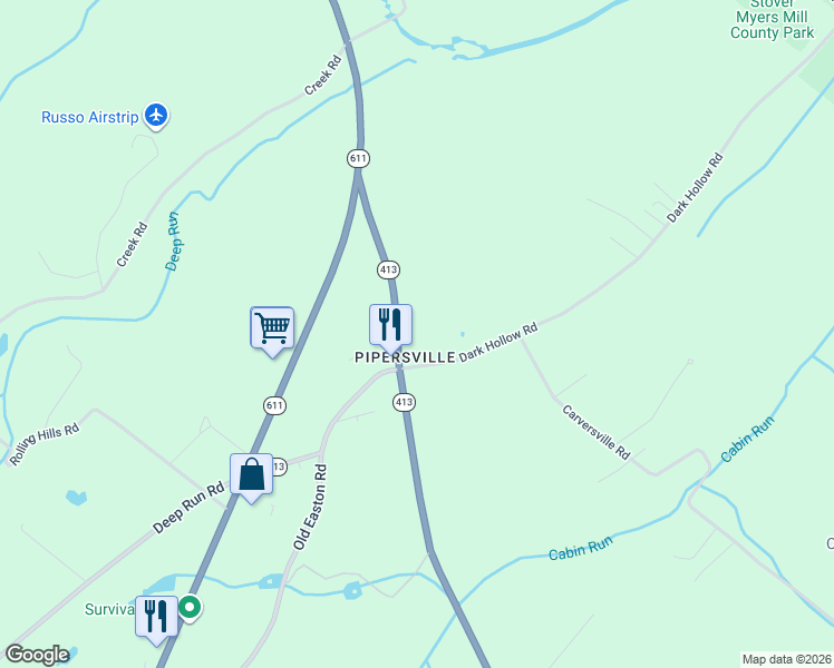 map of restaurants, bars, coffee shops, grocery stores, and more near 7113 Old Easton Road in Bucks County