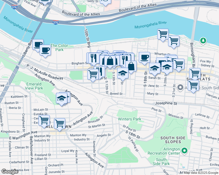 map of restaurants, bars, coffee shops, grocery stores, and more near 34 Enon Way in Pittsburgh