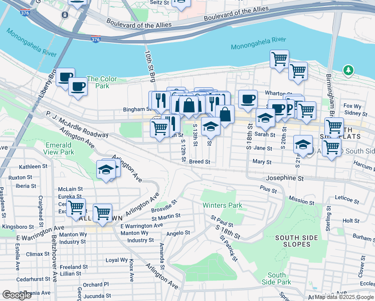 map of restaurants, bars, coffee shops, grocery stores, and more near 34 Enon Way in Pittsburgh