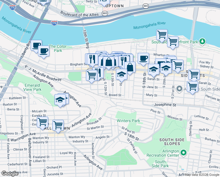 map of restaurants, bars, coffee shops, grocery stores, and more near 34 Enon Way in Pittsburgh