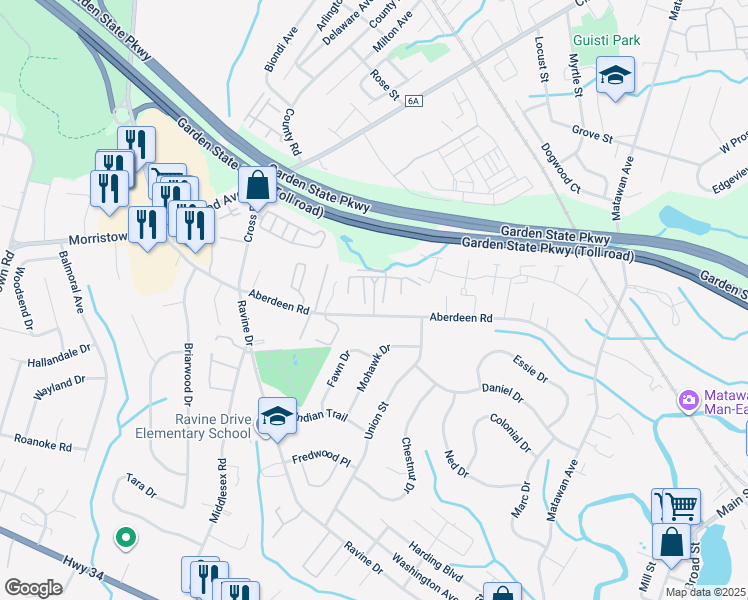 map of restaurants, bars, coffee shops, grocery stores, and more near 1 Belaire Court in Monmouth County