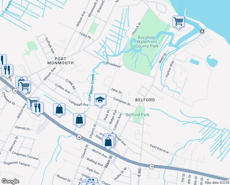 map of restaurants, bars, coffee shops, grocery stores, and more near 45 Jane Street in Middletown