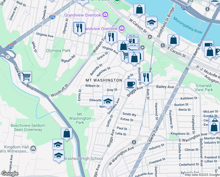 map of restaurants, bars, coffee shops, grocery stores, and more near 30 Norton Street in Pittsburgh