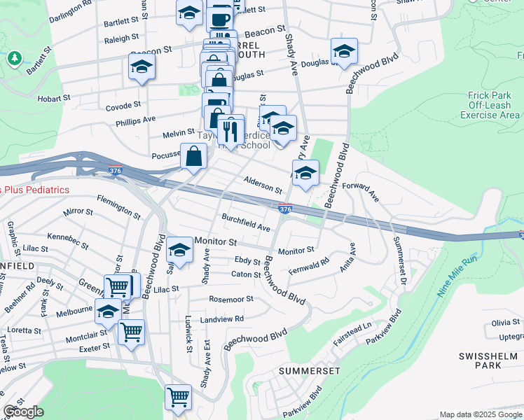 map of restaurants, bars, coffee shops, grocery stores, and more near 6382 Morrowfield Avenue in Pittsburgh