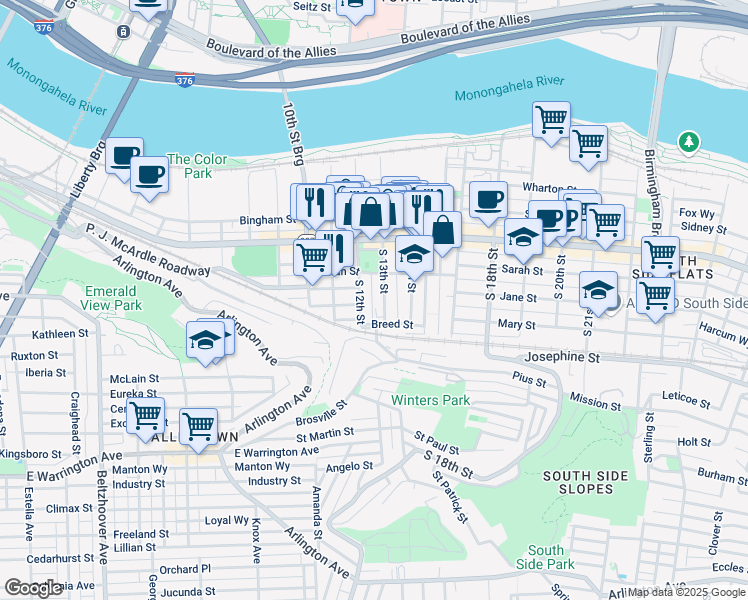 map of restaurants, bars, coffee shops, grocery stores, and more near 34 Enon Way in Pittsburgh