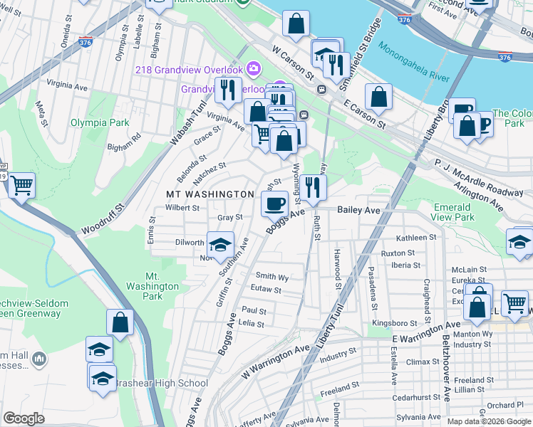 map of restaurants, bars, coffee shops, grocery stores, and more near 119 Southern Avenue in Pittsburgh
