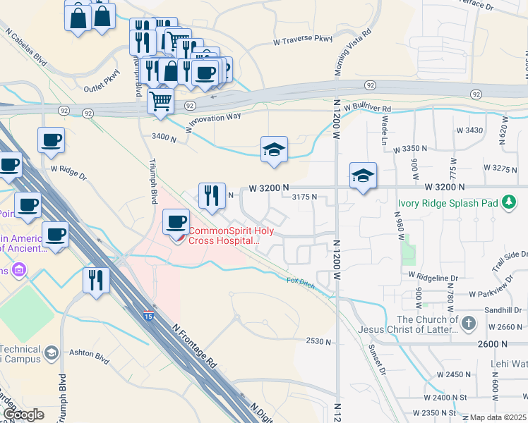 map of restaurants, bars, coffee shops, grocery stores, and more near 3113 Provence Lane in Lehi