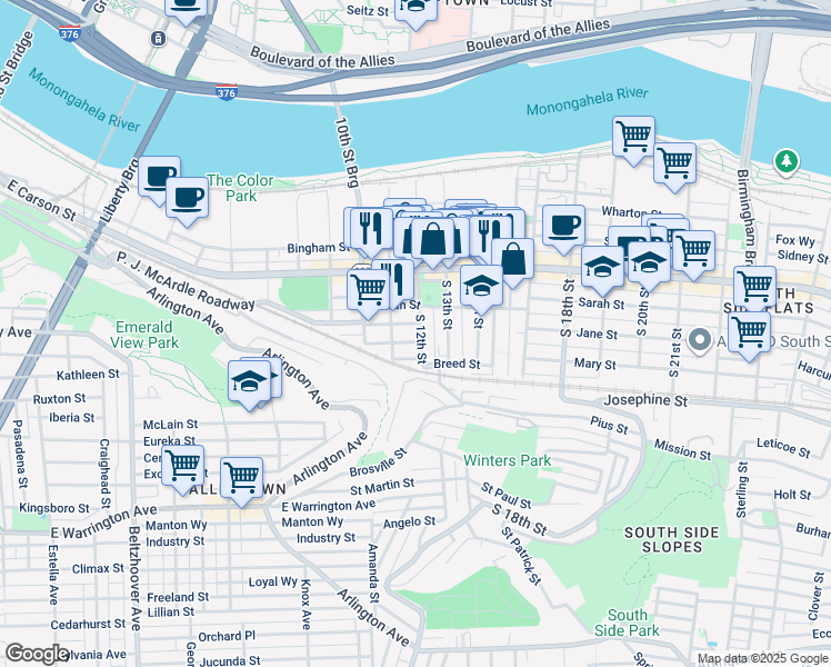 map of restaurants, bars, coffee shops, grocery stores, and more near 34 Enon Way in Pittsburgh