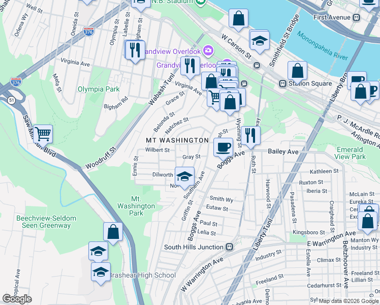 map of restaurants, bars, coffee shops, grocery stores, and more near 30 Norton Street in Pittsburgh