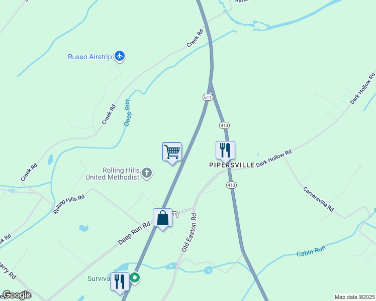 map of restaurants, bars, coffee shops, grocery stores, and more near 7037 Easton Road in Bucks County