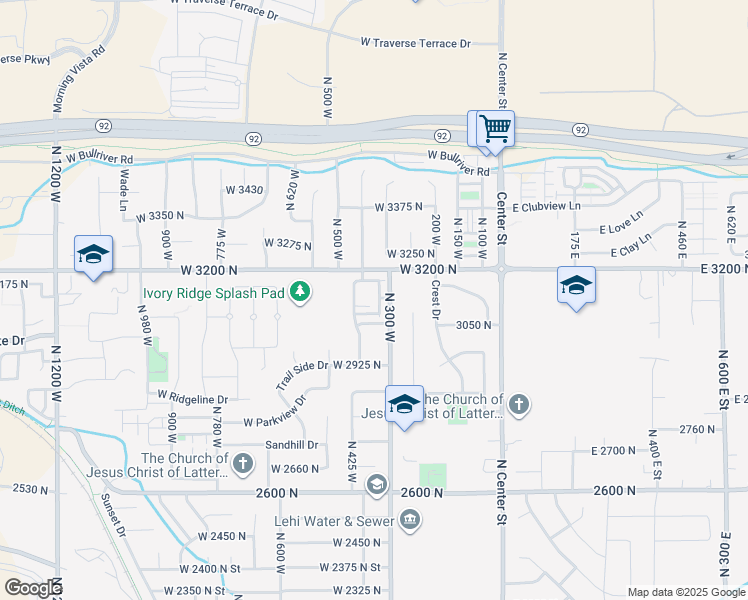 map of restaurants, bars, coffee shops, grocery stores, and more near 3117 North 325 West in Lehi