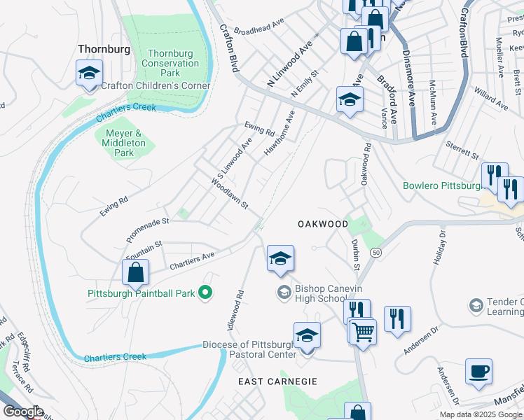 map of restaurants, bars, coffee shops, grocery stores, and more near 6 Woodlawn Street in Pittsburgh