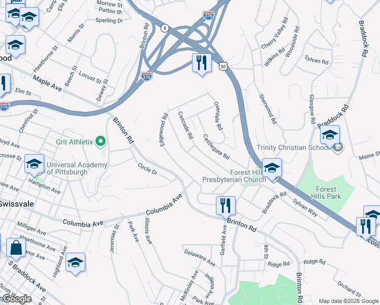 map of restaurants, bars, coffee shops, grocery stores, and more near 209 Washington Road in Pittsburgh