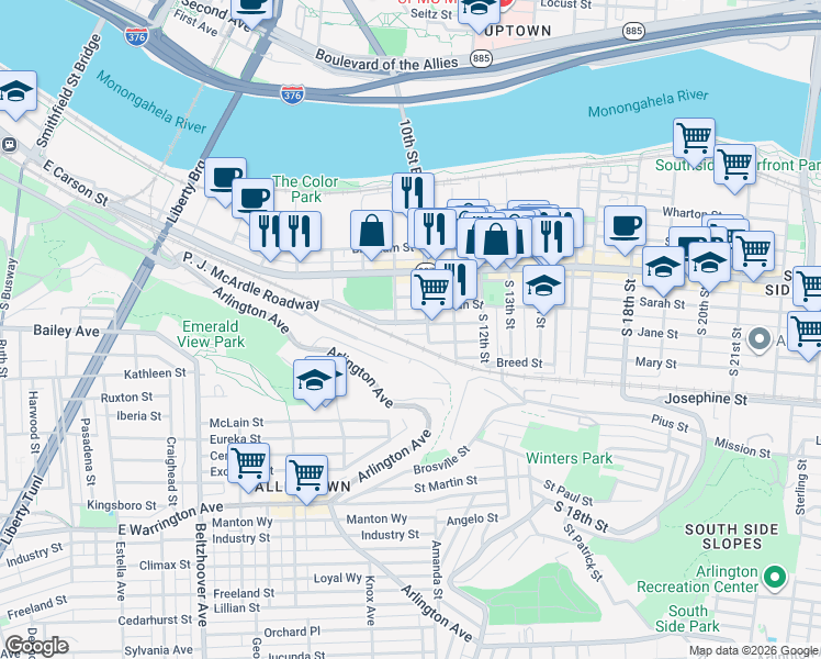 map of restaurants, bars, coffee shops, grocery stores, and more near 938 Pretense Way in Pittsburgh