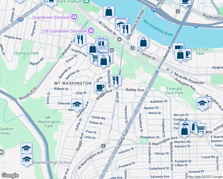 map of restaurants, bars, coffee shops, grocery stores, and more near 14 Ruth Street in Pittsburgh