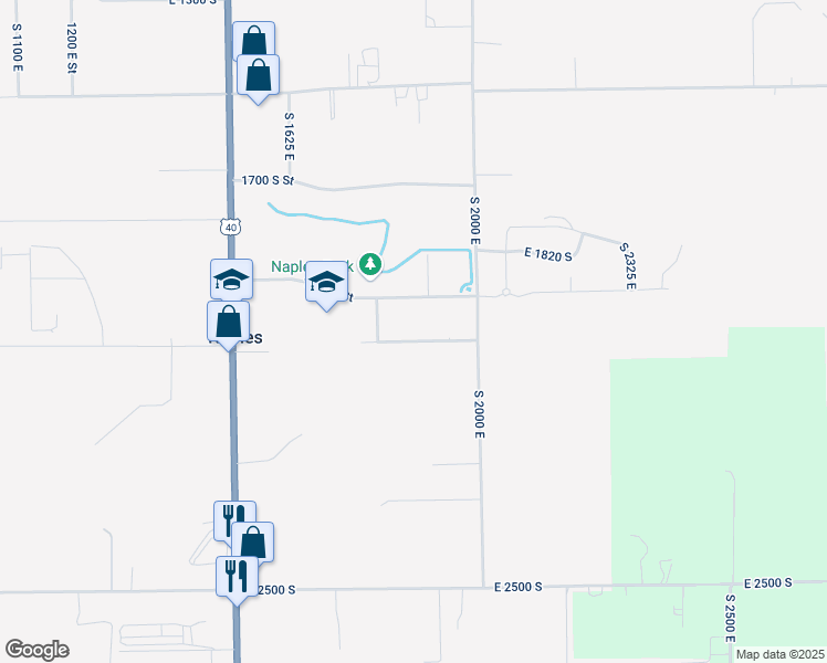 map of restaurants, bars, coffee shops, grocery stores, and more near 1865 South 2000 East in Vernal