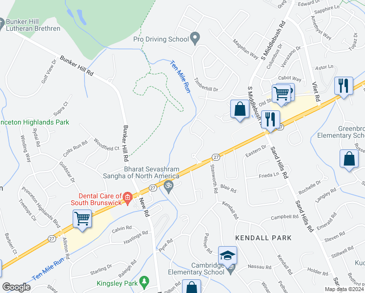 map of restaurants, bars, coffee shops, grocery stores, and more near Green Hill Manor Drive in Franklin Township