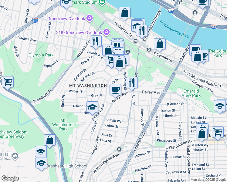 map of restaurants, bars, coffee shops, grocery stores, and more near 119 Southern Avenue in Pittsburgh