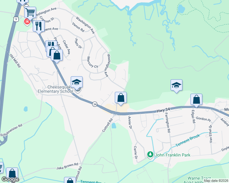 map of restaurants, bars, coffee shops, grocery stores, and more near 46 Dock Road in South Amboy