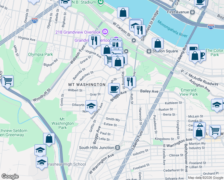 map of restaurants, bars, coffee shops, grocery stores, and more near 119 Southern Avenue in Pittsburgh