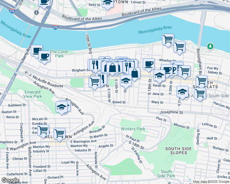 map of restaurants, bars, coffee shops, grocery stores, and more near 34 Enon Way in Pittsburgh