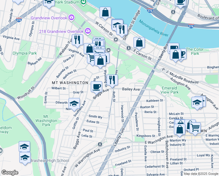map of restaurants, bars, coffee shops, grocery stores, and more near 14 Ruth Street in Pittsburgh