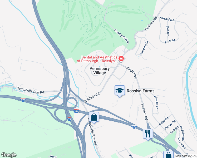 map of restaurants, bars, coffee shops, grocery stores, and more near 671 Pennsbury Boulevard in Pittsburgh