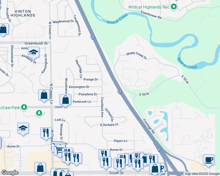 map of restaurants, bars, coffee shops, grocery stores, and more near 60 Pasadena Court in Lafayette