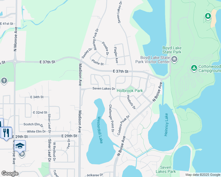 map of restaurants, bars, coffee shops, grocery stores, and more near Loveland Avenue in Loveland